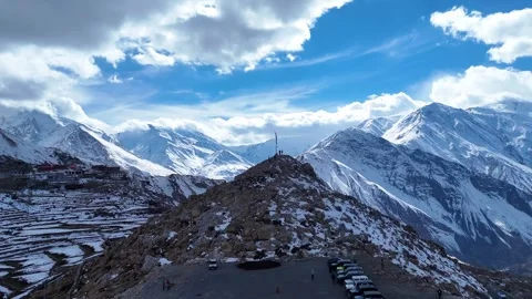 Aerial drone shot capturing a breathtaking top view of Nako village nestled in Stock Footage 304942433