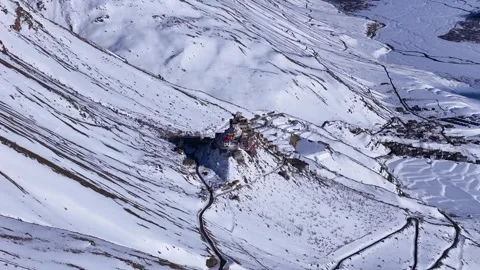 Aerial drone shot capturing the breathtaking view of Key Monastery during Stock Footage 304953099