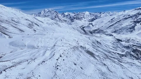 Aerial drone shot capturing the breathtaking expanse of snow-covered Himalayan Stock Footage 304956920