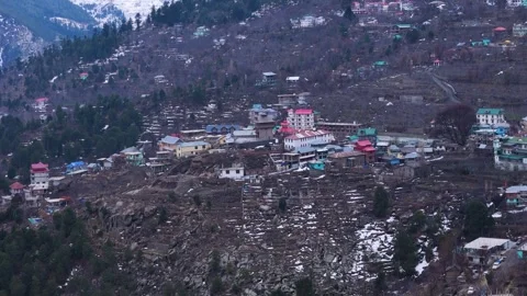 Aerial drone shot capturing the breathtaking view of Kalpa, a serene Himalayan Video stock 304961824