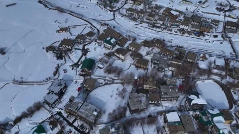 Aerial drone shot capturing the mesmerizing winter charm of Kaza, Spiti Valley, Stock Footage 304942835