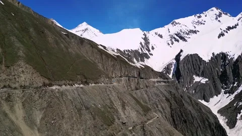 Aerial drone shot capturing the scale and danger of Zojila’s cliffs. Stock Footage 310806680