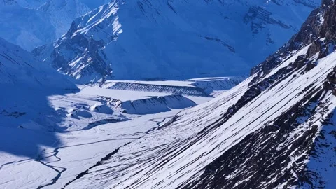 Aerial drone shot capturing the silence and serenity of Spiti’s high peaks, Stock Footage 304953004