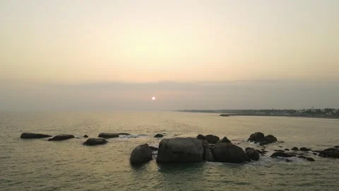 Aerial drone shot capturing the stunning view of Kanyakumari's cityscape and Stock Footage 297593972