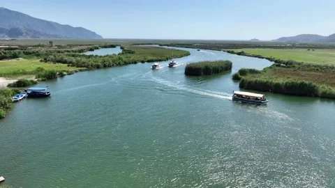 Aerial drone shot capturing the stunning Dalyan River Stock Footage 301721312