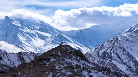 Aerial drone shot capturing the tranquil setting of Nako village surrounded by Stock Footage 304942545