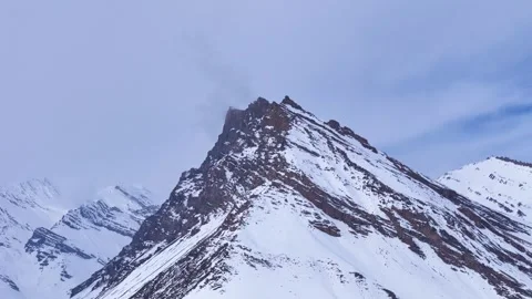 Aerial drone shot capturing the vast expanse of Spiti Valley in winter, with a Stock Footage 304943479