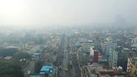 Aerial drone shot capturing the vibrant essence of Chandni Chowk from above, Stock Footage 305834046