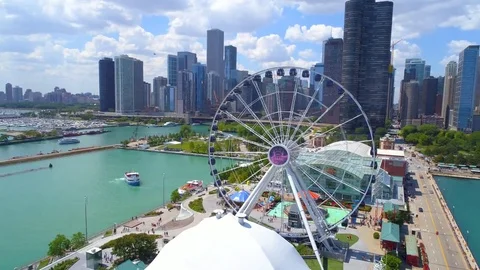 Aerial drone shot Chicago Navy Pier Downtown 4k 60p Stock Footage