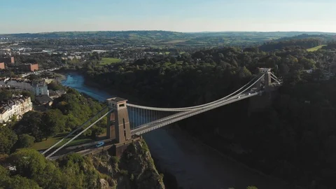 Aerial drone shot of Clifton Suspension Bridge & Observatory, Bristol Stock Footage
