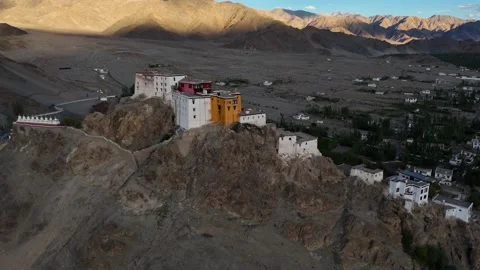 Aerial drone shot, close up of thikshey monastery in ladakh. Stock Footage 293121753