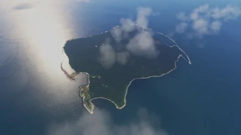 Aerial drone shot with clouds of North Sentinel Island. India Stock Footage 270271260