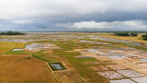 Aerial drone shot of clouds over rice fields of Cox's Bazaar, Bangladesh Vídeos de archivo 93152193