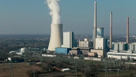 Aerial drone shot of coal fired power station during energy crisis and high Stock Footage 209282369