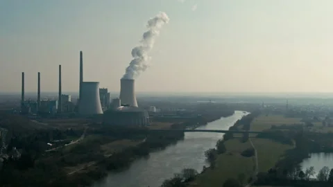 Aerial drone shot of coal fired power station during energy crisis and high Stock Footage 209288347