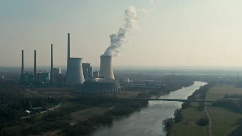 Aerial drone shot of coal fired power station during energy crisis and high Stock Footage 209291630
