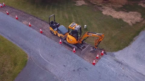 Aerial Drone Shot of Construction Equipment Stock Footage