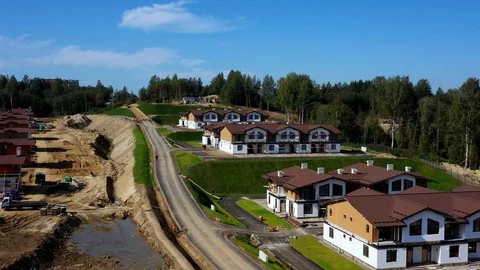 Aerial Drone Shot Of Construction Site Of A Block Of Country Houses Stock Footage 124080847