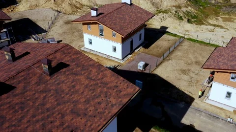 Aerial Drone Shot Of Construction Site Of A Block Of Country Houses Stock Footage 124084366