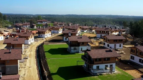 Aerial Drone Shot Of Construction Site Of A Block Of Country Houses Stock Footage 124084698