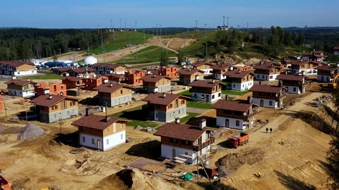Aerial Drone Shot Of Construction Site Of A Block Of Country Houses Stock Footage 124110546