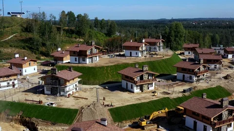 Aerial Drone Shot Of Construction Site Of A Block Of Country Houses Stock Footage 124113357