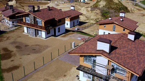 Aerial Drone Shot Of Construction Site Of A Block Of Country Houses Stock Footage 124114075