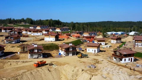 Aerial Drone Shot Of Construction Site Of A Block Of Country Houses Stock Footage 124115357