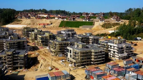 Aerial Drone Shot Of Construction Site Of A Block Of Country Houses Stock Footage 124120466
