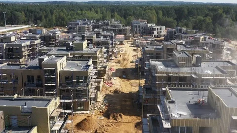 Aerial Drone Shot Of Construction Site Of A Block Of Country Houses Stock Footage 124121323