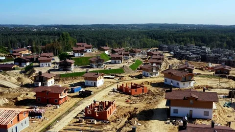 Aerial Drone Shot Of Construction Site Of A Block Of Country Houses Stock Footage 124131842