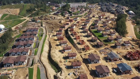 Aerial Drone Shot Of Construction Site Of A Block Of Country Houses Stock Footage 124133235