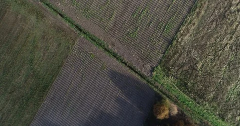 Aerial drone shot of crop fields and a highway 스톡 동영상 124636759