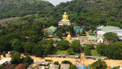 Aerial drone shot, Dambulla cave temple in Sri Lanka, 4K stabilized Stock Footage 107353344