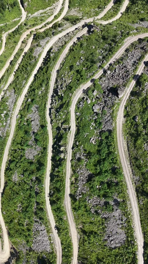 Aerial Drone Shot of Derebasi Bends, World's Most Dangerous Road Stock Footage 341470864