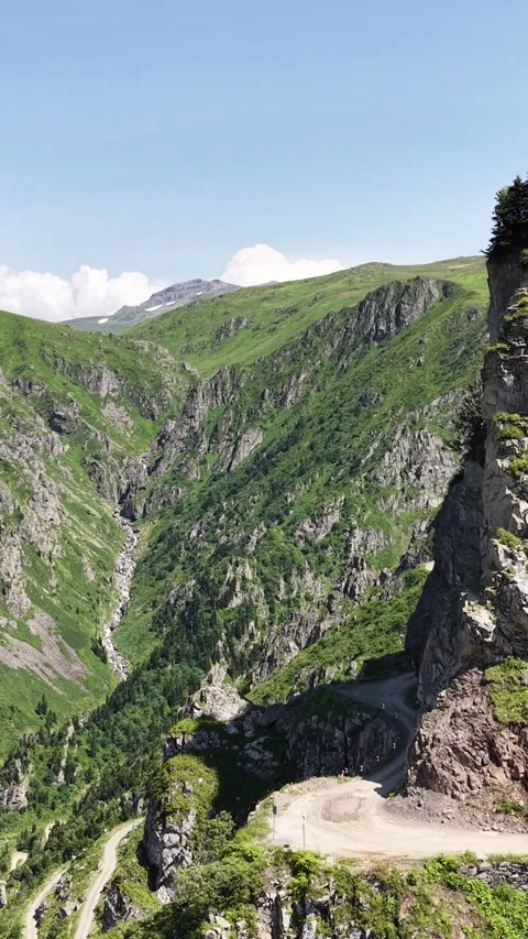 Aerial Drone Shot of Derebasi Bends, World's Most Dangerous Road Stock Footage 341472216