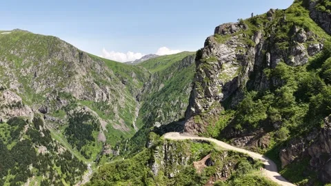 Aerial Drone Shot of Derebasi Bends, World's Most Dangerous Road Stock Footage 341472247