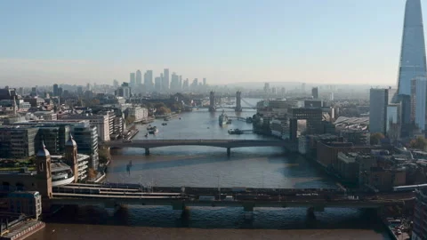 Aerial Drone Shot down the River Thames London Stock Footage 166635957