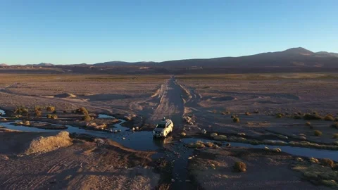 Aerial drone shot, Driving through the desert, Bolivia 4k stabilized Stock Footage 161704937