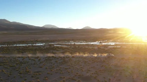Aerial drone shot, Driving through the desert, Bolivia 4k stabilized Stock Footage 161704940