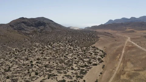Aerial Drone Shot of dry empty spanish desert with vegetation and mountains in 動画素材 119351351