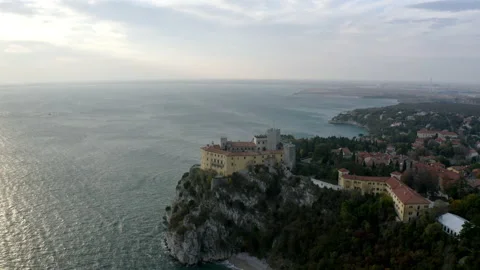 Aerial drone shot of duino castle near trieste italy 스톡 동영상 233628898