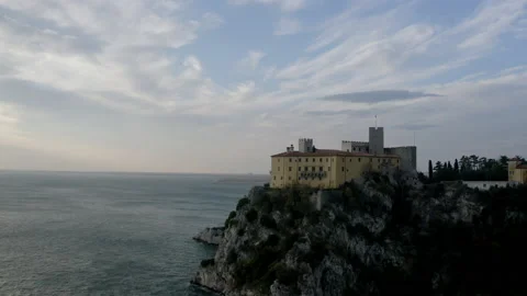 Aerial drone shot of duino castle near trieste italy 스톡 동영상 233630636