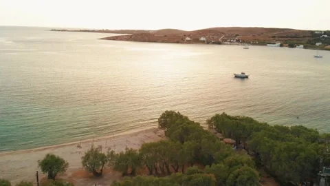 Aerial drone shot of empty bay in Paros island at sunset, Greece Stock-Footage 150170411