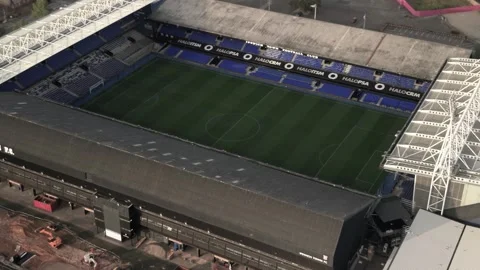 Aerial Drone Shot of Empty Ipswich Town Football Stadium and Pitch in Daylight Stock Footage 339983903