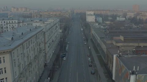 Aerial drone shot of the empty Moscow street pandemic, 19 virus Stock Footage