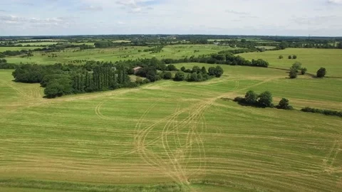 Aerial Drone shot, of Fields and Trees, Green Land, 4K/25F Stock Footage 170485642