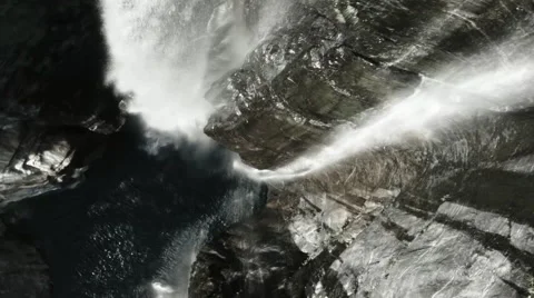 Aerial drone shot flight over Waterfall Stock Footage 48608980