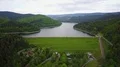 Aerial drone shot fly over Söse Dam and reservoir in mountain range Harz 4k or 4k+ Resolution