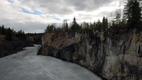 Aerial drone shot. Flying over marble canyon. Republic of Karelia Stock Footage 86978884
